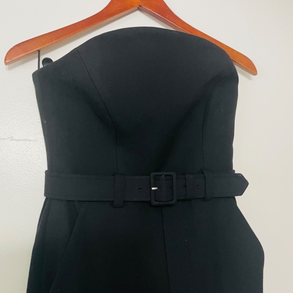 ALC Strapless Apron Front Black Tailored Belted Widish Leg Jumpsuit - Picture 10 of 16